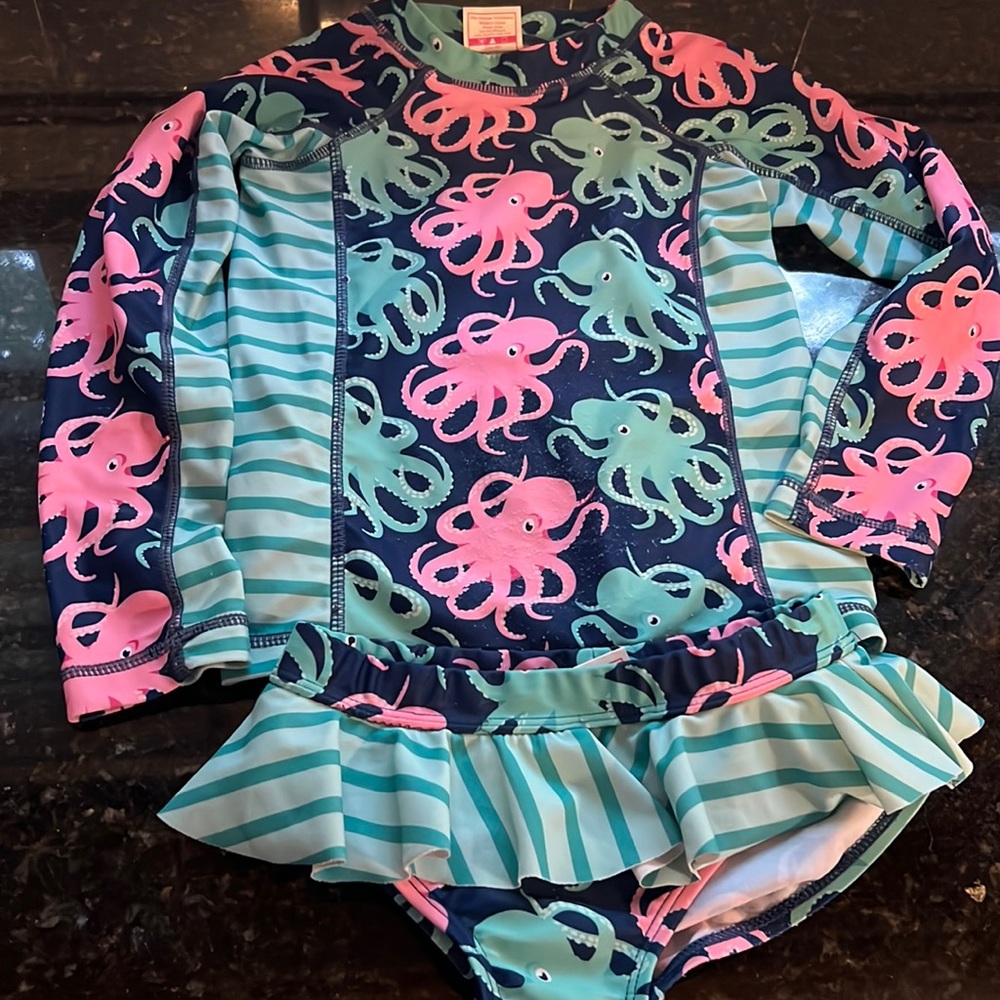 Ruffle Girl size 6 octopus rashguard swimsuit.
